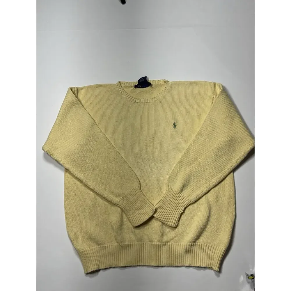 VTG Ralph Lauren Unisex Crew Neck Pullover Cotton Knit Sweater Emb Logo Yellow M